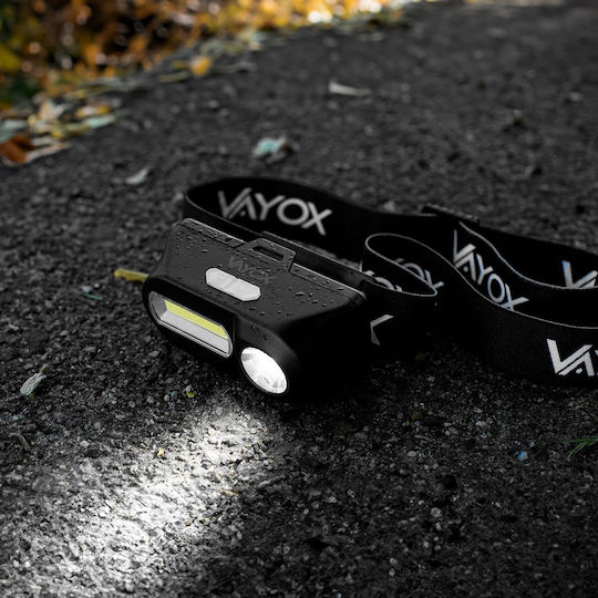 Vayox Stirnlampe LED mit maximaler Helligkeit 250lm Schwarz