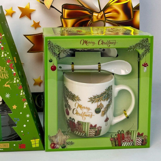 Pachet De Bucurie De Crăciun Odorizant De Cameră Set Ceramică Cană Farfurie Lingură În Sac Cadou Verde