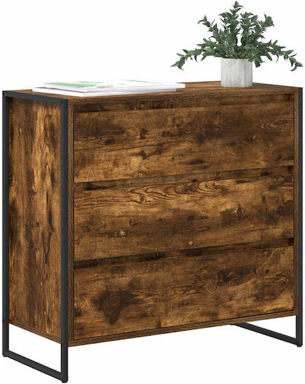 Wooden & Metallic Chest of Drawers Smoked Oak 79x36x75.5cm