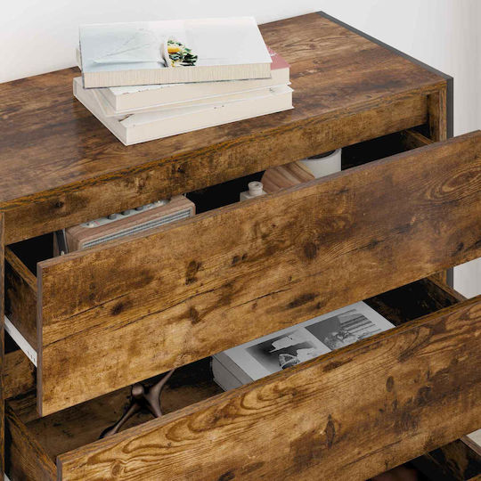 Wooden & Metallic Chest of Drawers Smoked Oak 79x36x75.5cm