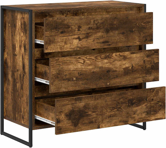 Wooden & Metallic Chest of Drawers Smoked Oak 79x36x75.5cm