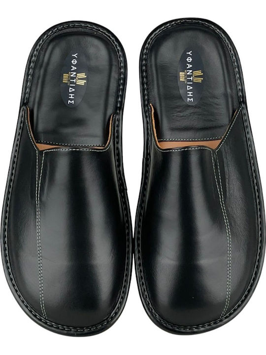 Men's Leather Slippers Black