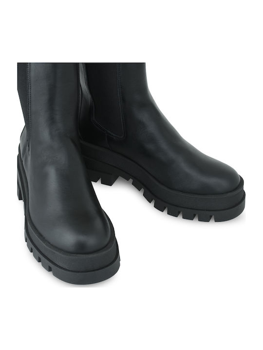 Leder Stiefeletten Damen Schwarz