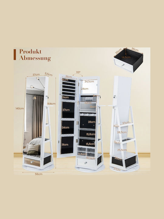 Costway Boden- oder Standspiegel mit Weißem Holzrahmen 140x37cm