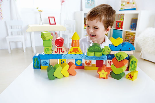 Hape Cuburi Marine Life Din Lemn Pentru 2+ Ani 48 Bucăți
