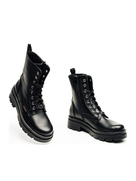 Leather Women's Ankle Boots with Medium Heel Black