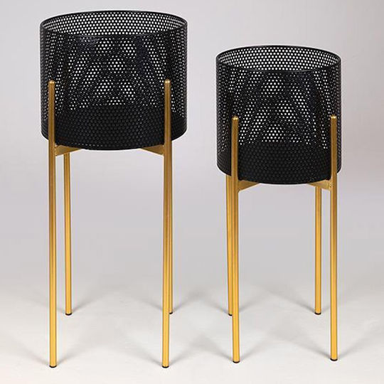 Planter Metal Black with Stand 29x29x60cm.