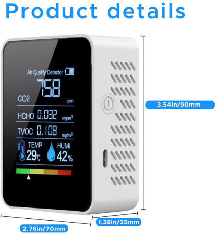 Digital Air Quality Monitor 5 In 1 Zn-mt05 CO2 Air Quality Temperature Humidity Meter 1200mAh