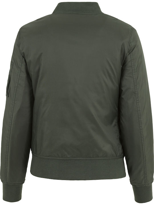 Women's Short Bomber Jacket for Winter Olive