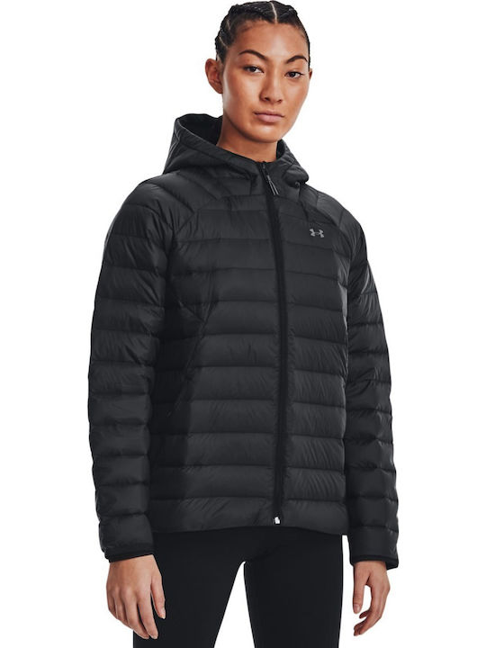 Women's Short Puffer Jacket for Winter with Hood Black
