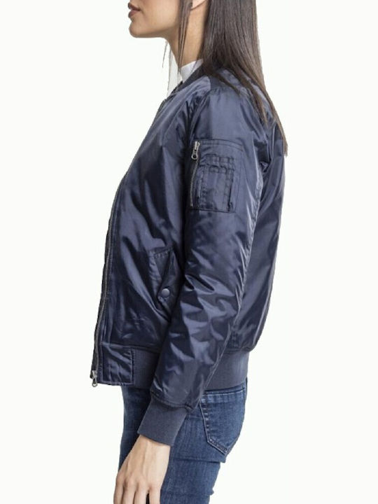 Women's Short Bomber Jacket for Winter Navy Blue