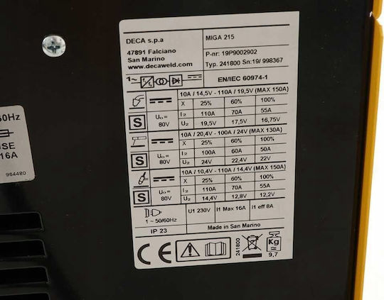 Deca MIGA 215 Welding Machine Inverter MIG / TIG / MMA with Maximum Welding Current 110A and Duty Cycle 60%