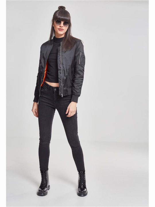 Women's Short Bomber Jacket for Winter Black