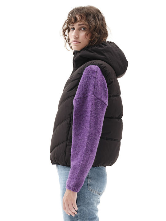 Scurtă Jachetă de femei Fără mâneci Puffer Negru