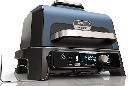 Ninja Woodfire Pro Connect Premium XL Tischplatte Elektrogrill Geriffelte Platte 1700W mit Deckel und einstellbarem Thermostat 45cmx29cmcm
