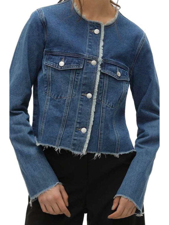 Women's Short Jean Jacket for Spring or Autumn Medium Blue