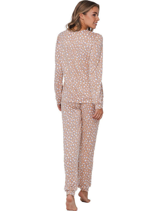 Pastunette Winter Damen Pyjama-Set Beige