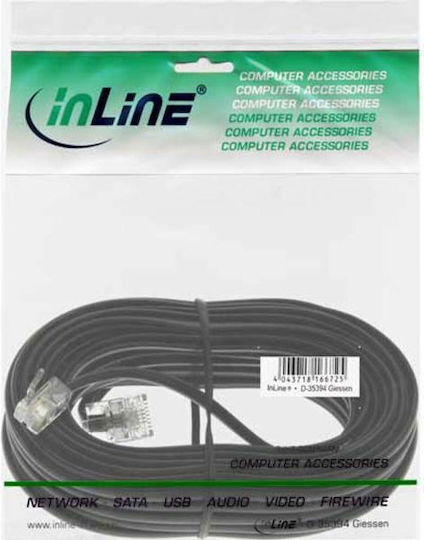 InLine Flat Τηλεφωνικό Καλώδιο RJ11 6P4C 15m Μαύρο (18868)