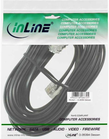 InLine Flat Telephone Cable RJ11 6P4C 6m Black (18844N)