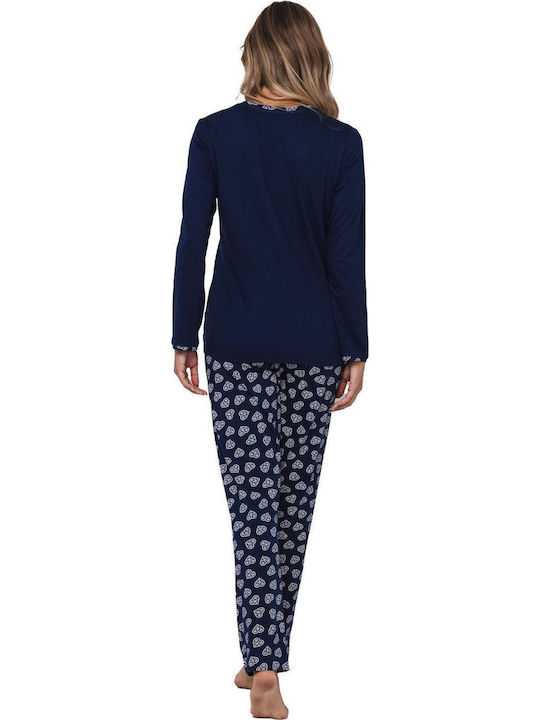 Pastunette Winter Damen Pyjama-Set Marineblau
