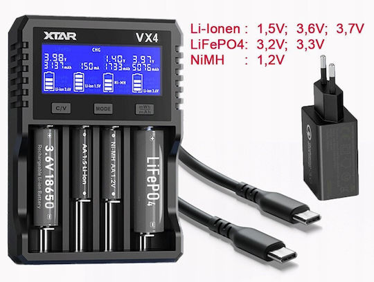 XTAR USB Charger 4 Batteries Li-ion/Ni-Cd/Ni-MH Size