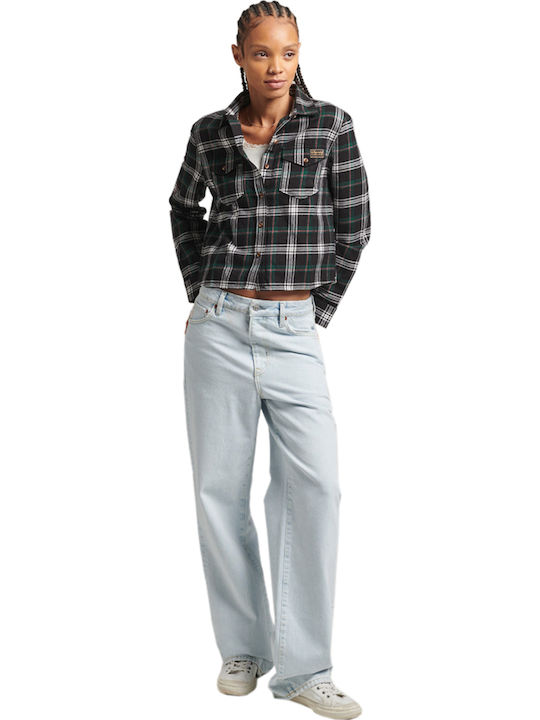 D3 Vintage Heritage Check Shirt Women's Checked Long Sleeve Shirt Beige