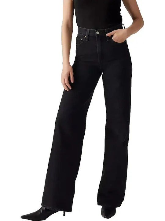 Ribcage Women's Jean Trousers in Wide Line Black