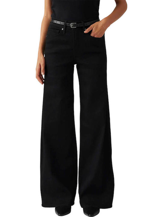 Ribcage Women's Jean Trousers in Wide Line Black