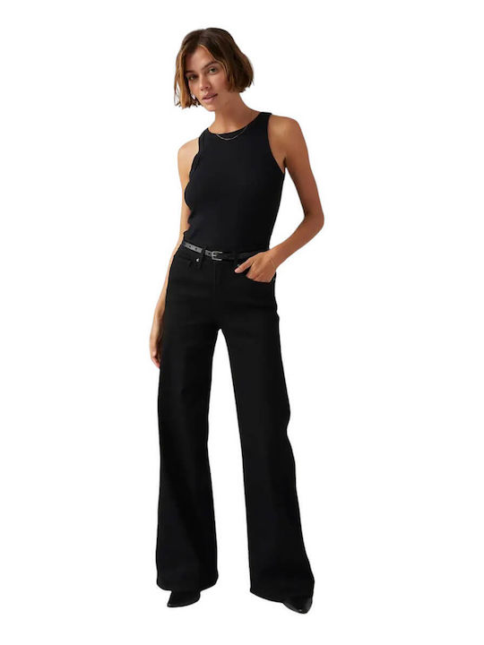 Ribcage Women's Jean Trousers in Wide Line Black