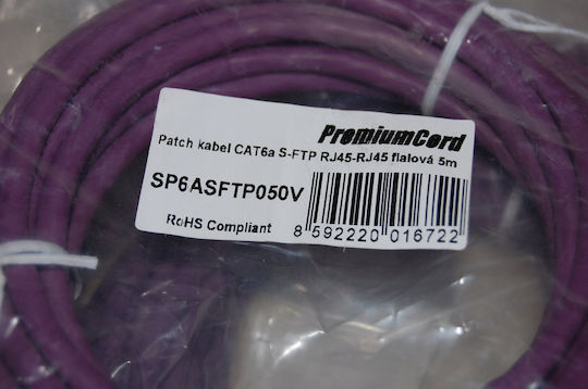 PremiumCord S/FTP Cat.6a (Gigabit) Καλώδιο Δικτύου Ethernet 5m Μωβ