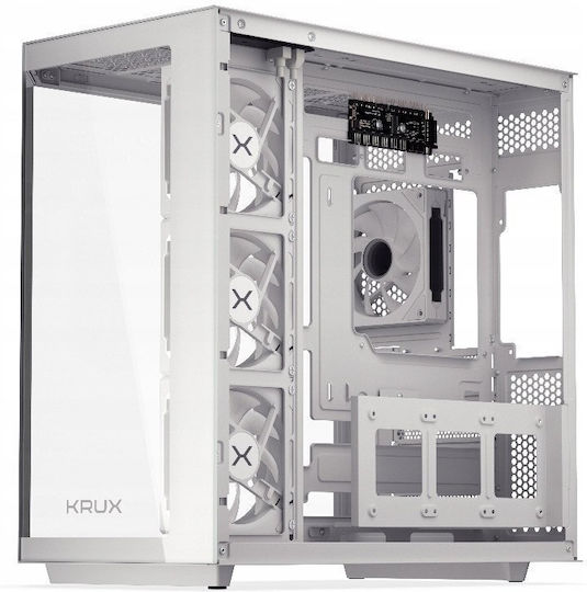 Krux Empero Gaming Midi Tower Κουτί Υπολογιστή με Πλαϊνό Παράθυρο και ARGB Φωτισμό Λευκό