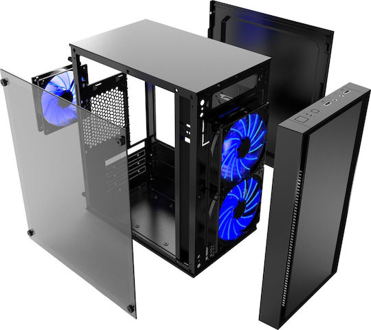 Gembird Fornax 960B Gaming Midi Tower Κουτί Υπολογιστή με Πλαϊνό Παράθυρο Blue LED Fans