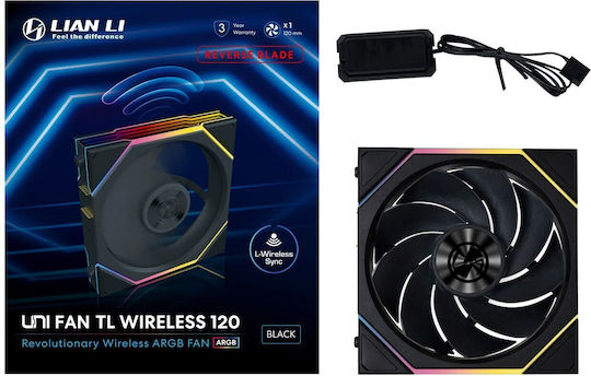 Lian Li UNI Fan TL Wireless Umkehrklinge Gehäuselüfter 120mm (200rpm / 83,4cfm) mit ARGB Beleuchtung und Verbindung 4-Pin PWM