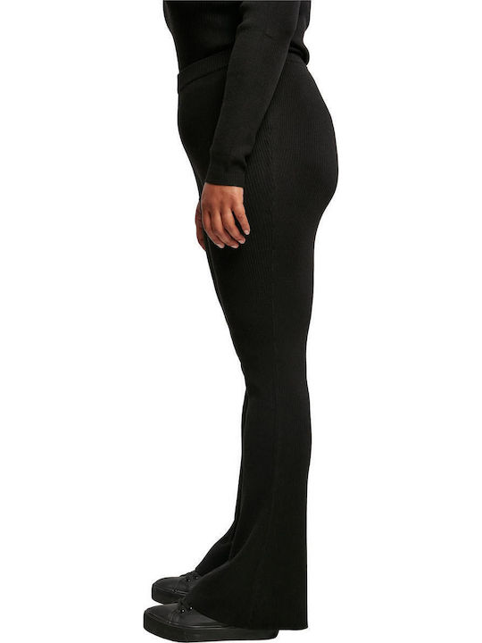 Women's High-waisted Fabric Trousers Flared with Elastic Bootcut Fit Black