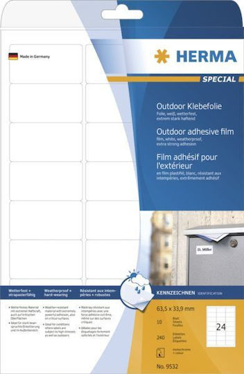 Herma 240 Self-Adhesive Rectangular A4 Labels 63.5x33.9mm