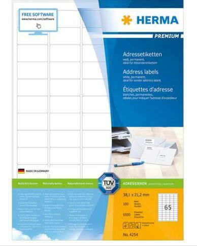 Herma Αυτοκόλλητες Ετικέτες Α4 Ορθογώνιες Address 38.1x21.2mm