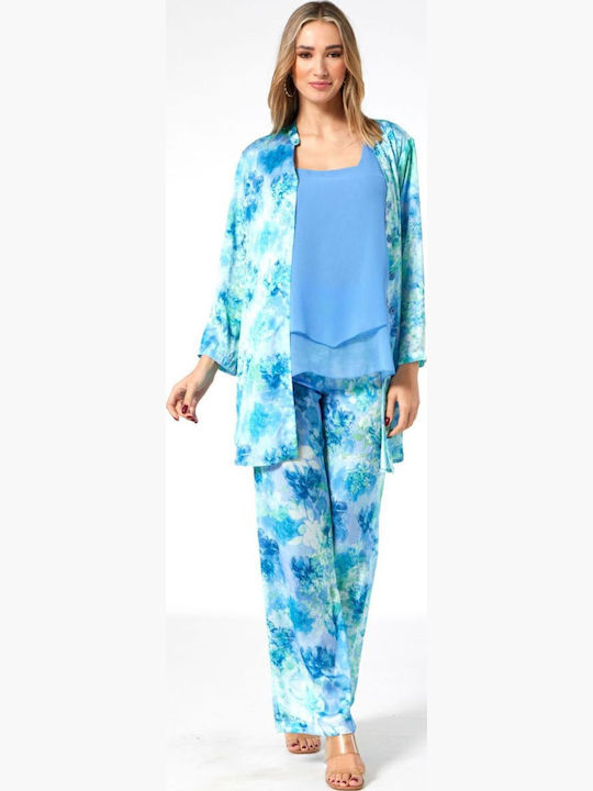 Femei Talie înaltă Din material textil Pantaloni cu Croială Dreaptă Floral Blue, Ltblue