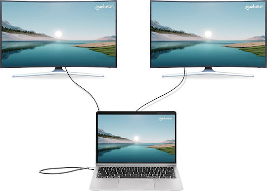 Manhattan USB-C Docking Station με HDMI 4K PD Ethernet και σύνδεση 2 Οθονών Γκρι (190398)