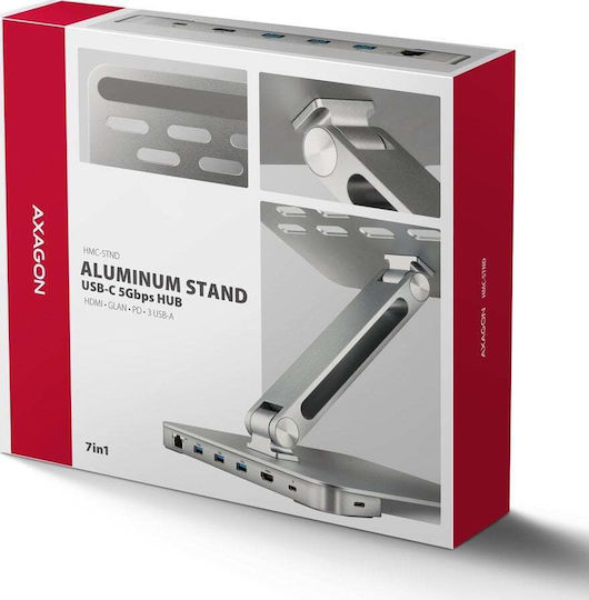 Axagon USB-C Dockingstation mit HDMI 4K PowerDelivery Ethernet Silber