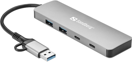 Sandberg Hub 4 Porturi USB 2.0 Cu Conectare USB-A Gri