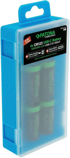Επαναφορτιζόμενες Μπαταρίες Λιθιου Lithium Cr123 Usb-c Lithium 800mah Σετ 4 Τεμάχια Patona Premium