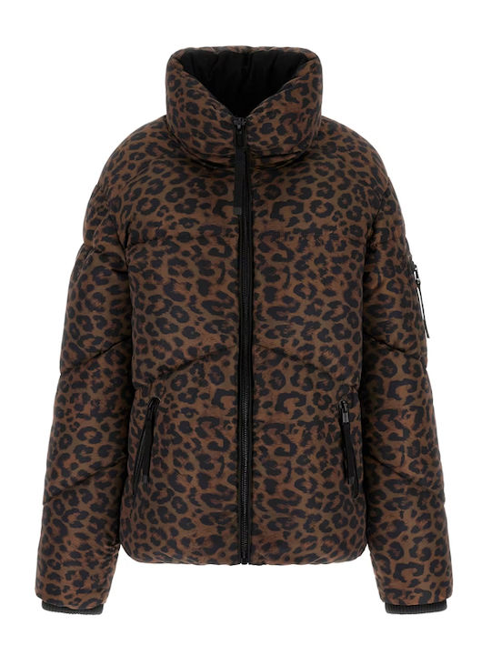 Scurtă Jachetă de femei Puffer Leopard with Gold Coins