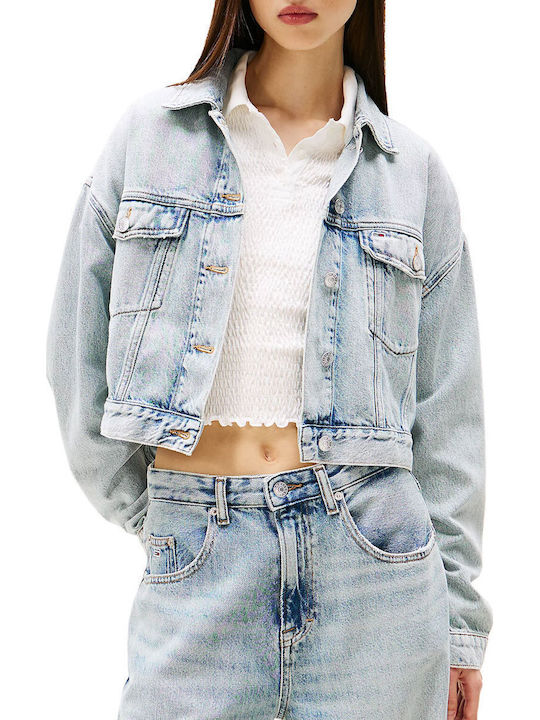 Zuschneiden Damen Jeansjacke Light Blue