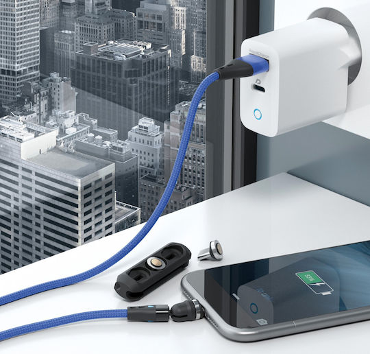 RealPower Magnetisch USB zu Blitzschlag / Typ-C,TC-TC / Micro-USB Kabel Blau 2m (439646)