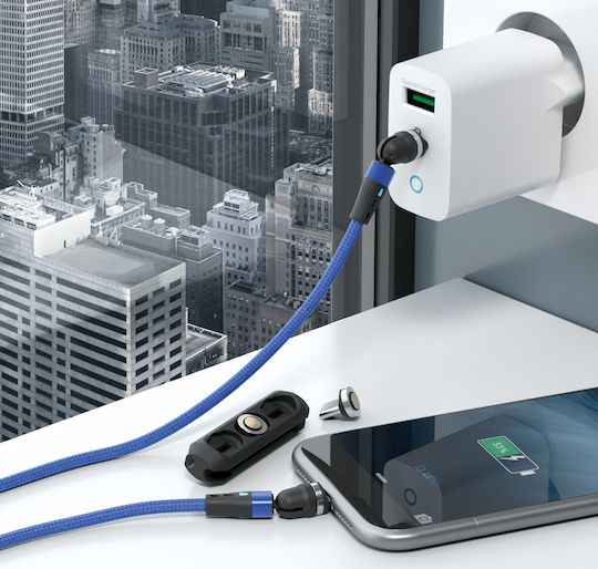 RealPower Magnetisch USB zu Blitzschlag / Typ-C,TC-TC / Micro-USB Kabel Blau 1m (439652)
