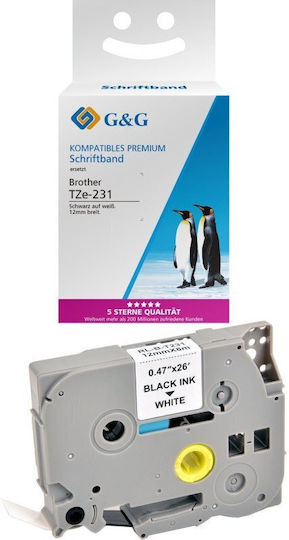G&G Label Maker Tape RL-B-T231P-BK/WT 12mm 8m Compatible with Dymo Rhino/IND