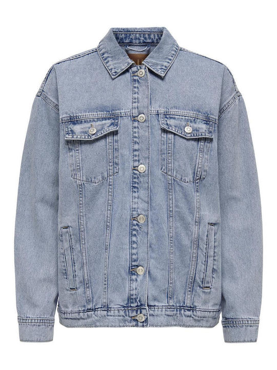 Μακρύ Γυναικείο Τζιν Μπουφάν Light Blue Denim