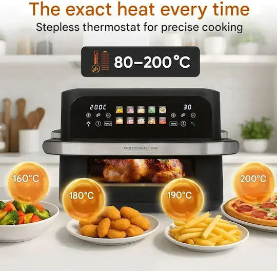 Profi Cook Friteuză cu aer cu Coș Detașabil Dublu 10lt Negru