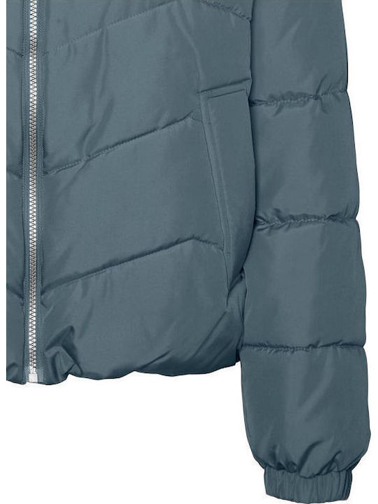 Women's Short Puffer Jacket for Winter Light Blue