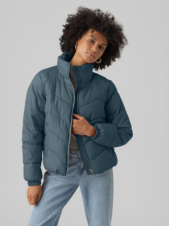 Women's Short Puffer Jacket for Winter Light Blue